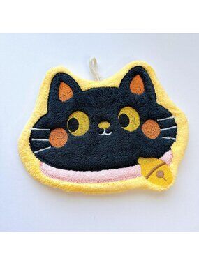Cute Black Cat Hand Towel | Kawaii Kitty Washcloth | Soft Plush Bathroom Towel